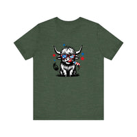 Patriotic Highland Cow With Firecracker Quality Tee — Heather Forest