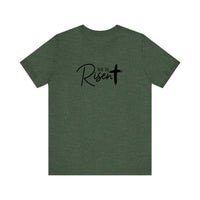 He Is Risen Brush Cross Quality Tee — Heather Forest