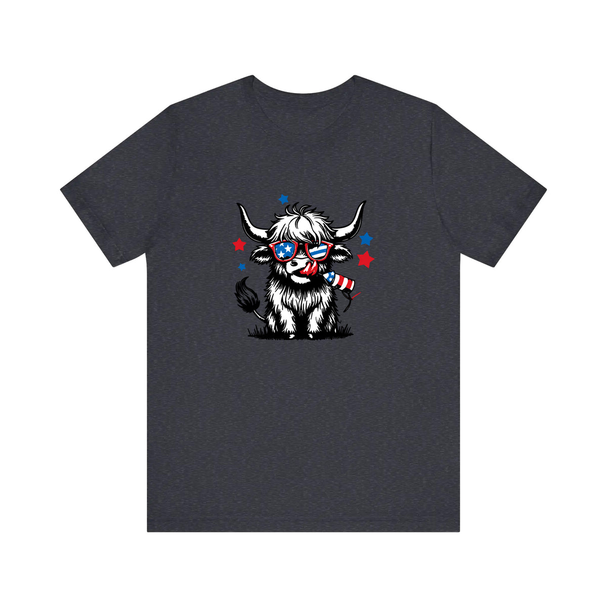 Patriotic Highland Cow With Firecracker Quality Tee