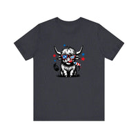 Patriotic Highland Cow With Firecracker Quality Tee — Heather Navy