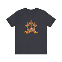 He Is Risen Floral Crosses Quality Tee — Heather Navy
