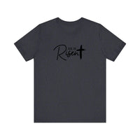 He Is Risen Brush Cross Quality Tee — Heather Navy