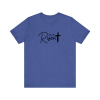 He Is Risen Brush Cross Quality Tee — Heather True Royal