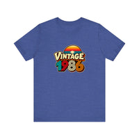 Vintage 1986 Retro Sunset Quality Tee — Heather True Royal