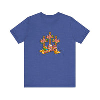 He Is Risen Floral Crosses Quality Tee — Heather True Royal
