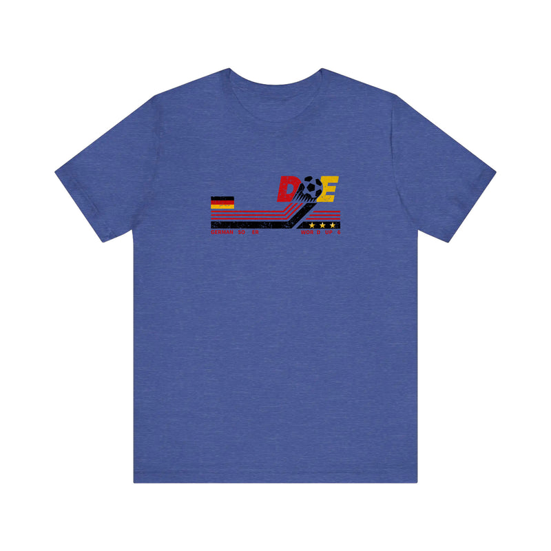 German Soccer Retro Badge Quality Tee — Heather True Royal