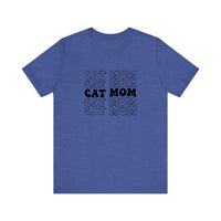 Cat Mom Retro Repeat Quality Tee — Heather True Royal