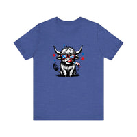 Patriotic Highland Cow With Firecracker Quality Tee — Heather True Royal
