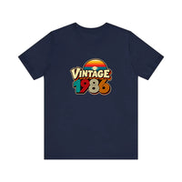 Vintage 1986 Retro Sunset Quality Tee — Navy