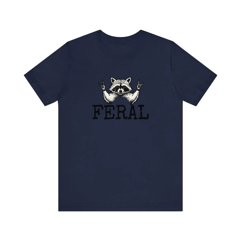 Feral Raccoon Rock Hands Quality Tee — Navy