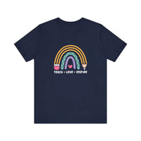 Teach Love Inspire Pencil Rainbow Quality Tee — Navy