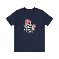 Skeleton Staying Alive Quality Tee — Navy