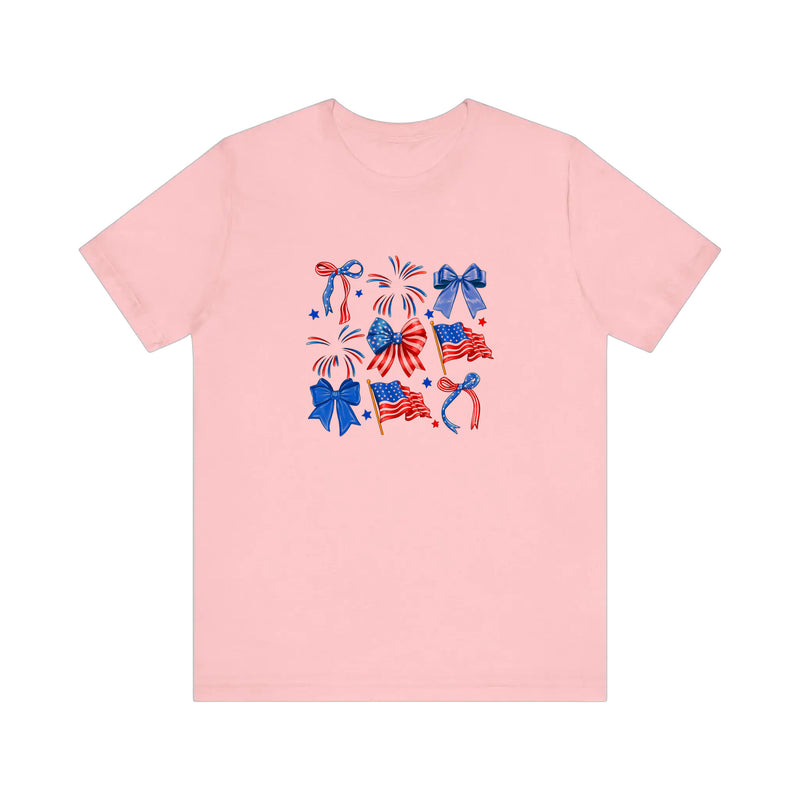 Patriotic Bows And Flags Quality Tee — Pink