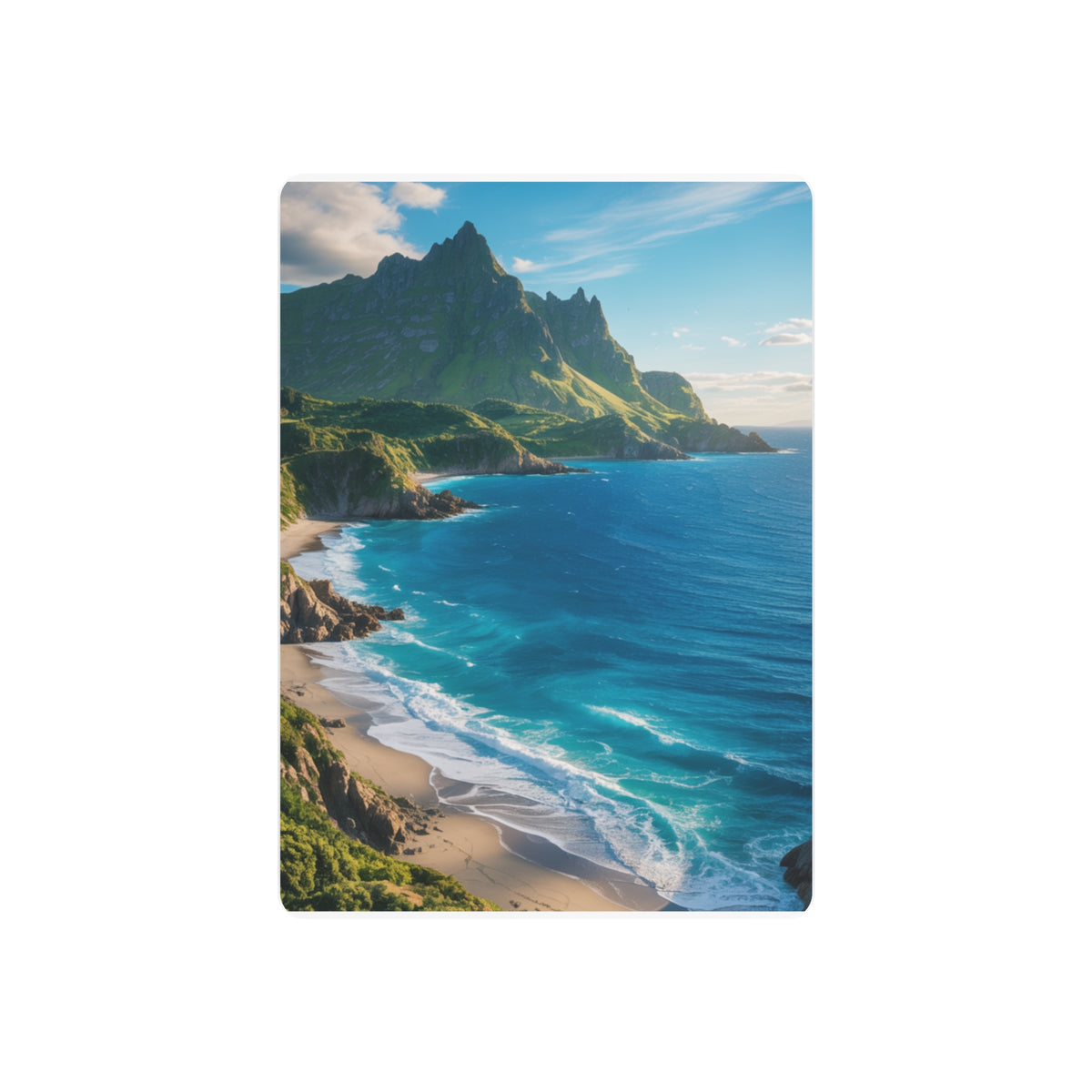 Sunlit Mountain Coastline in Turquoise Serenity