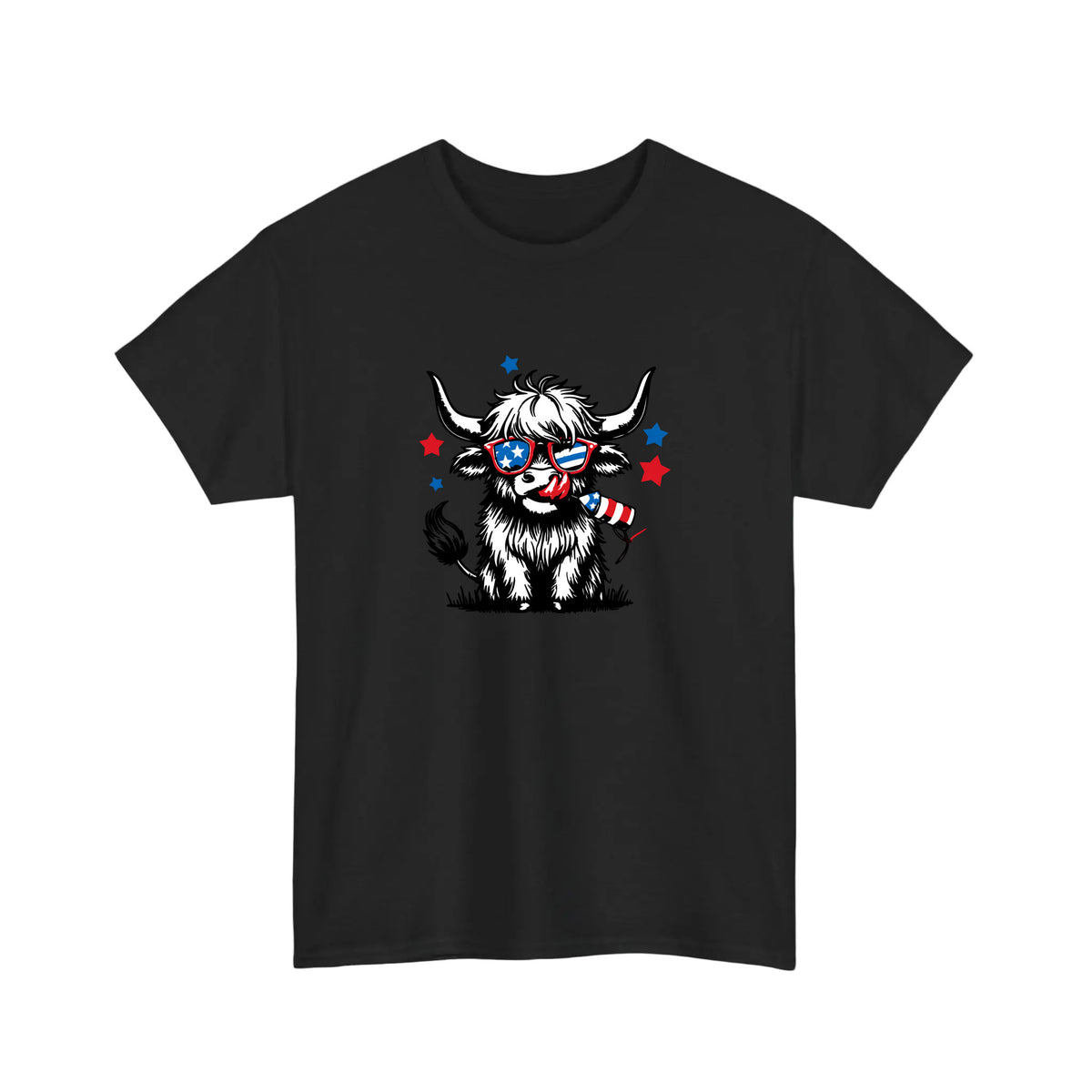 Patriotic Highland Cow With Firecracker Tee