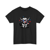 Patriotic Highland Cow With Firecracker Tee — Black