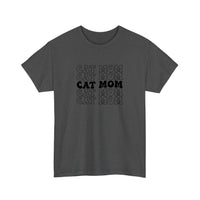 Cat Mom Retro Repeat Tee — Dark Heather