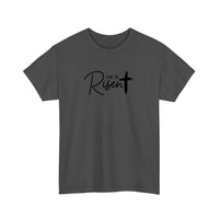 He Is Risen Brush Cross Tee — Dark Heather