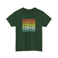 Retro Rainbow Coffee Stack Tee — Forest Green