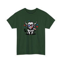 Patriotic Highland Cow With Firecracker Tee — Forest Green