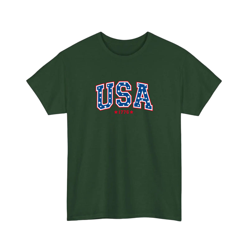 USA 1776 Varsity Stars Tee — Forest Green