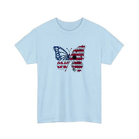 Patriotic Floral Butterfly Tee — Light Blue
