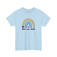 Teach Love Inspire Pencil Rainbow Tee — Light Blue