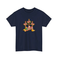 He Is Risen Floral Crosses Tee — Navy