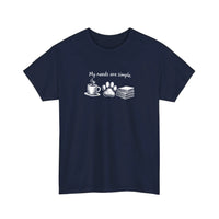 My Needs Are Simple Coffee Paws Books Tee — Navy