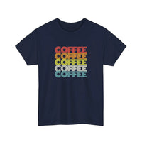 Retro Rainbow Coffee Stack Tee — Navy