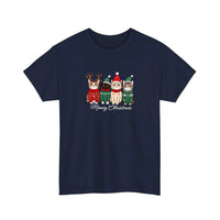 Meowy Christmas Sweater Cats Tee — Navy