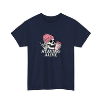 Skeleton Staying Alive Tee — Navy