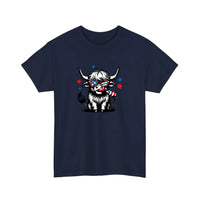Patriotic Highland Cow With Firecracker Tee — Navy