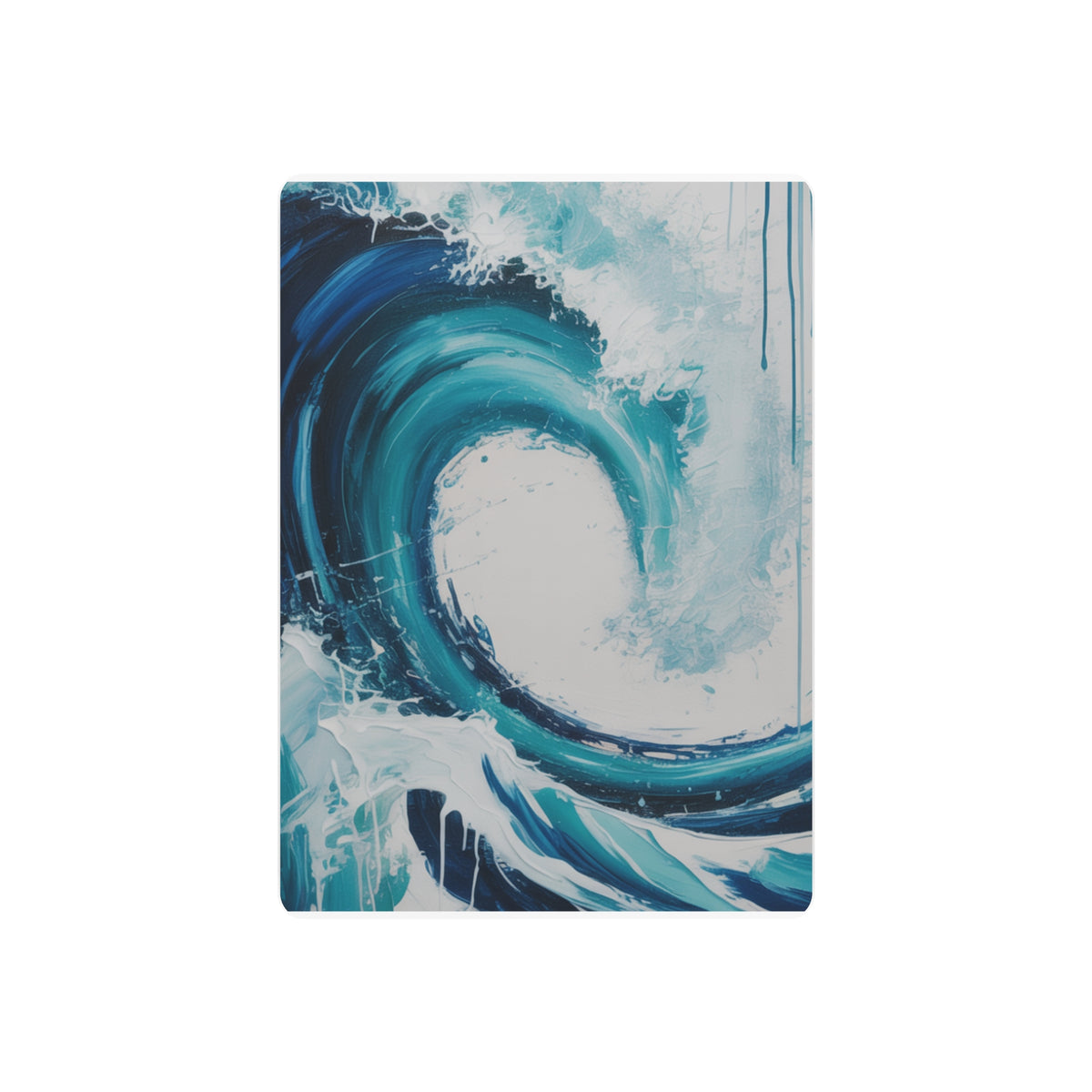 Vertical Tidal Wave Oil Painting in Teal