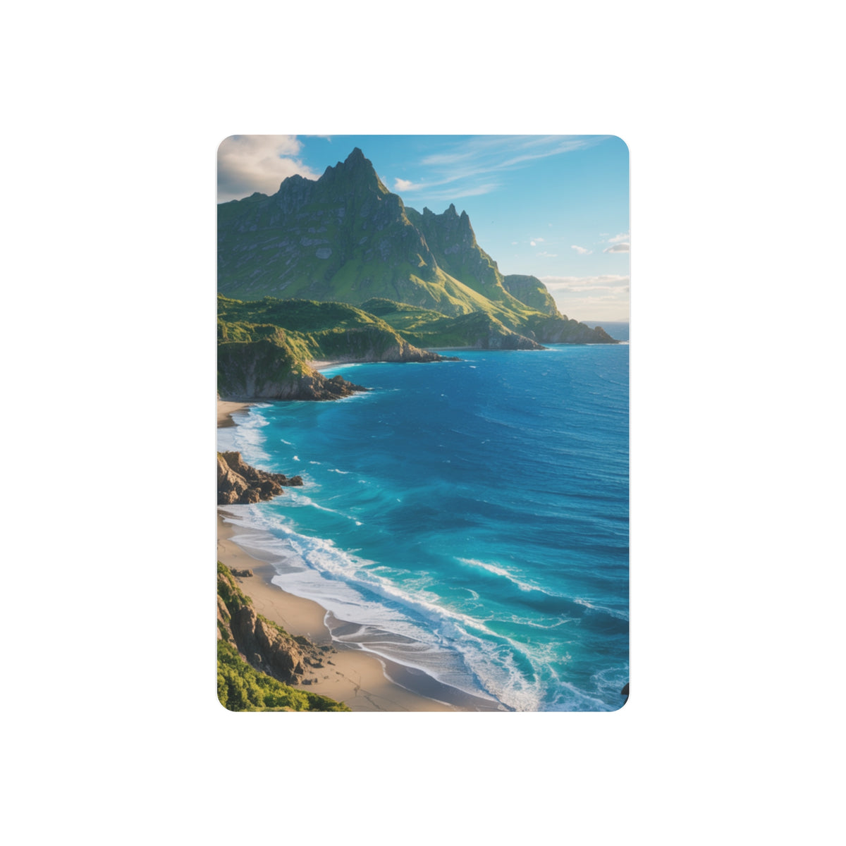 Sunlit Mountain Coastline in Turquoise Serenity